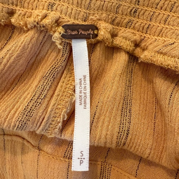 Free People Mustard Yellow Stripe Crinkle Hi Low Pants in Size Small - Picture 6 of 7